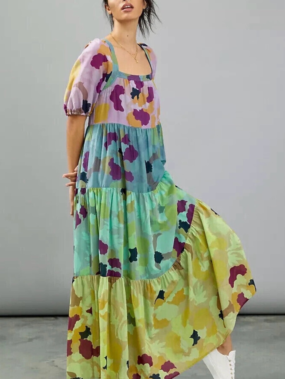 Anthropologie Flowy Caroline Tiered Multi-Color Maxi Dress